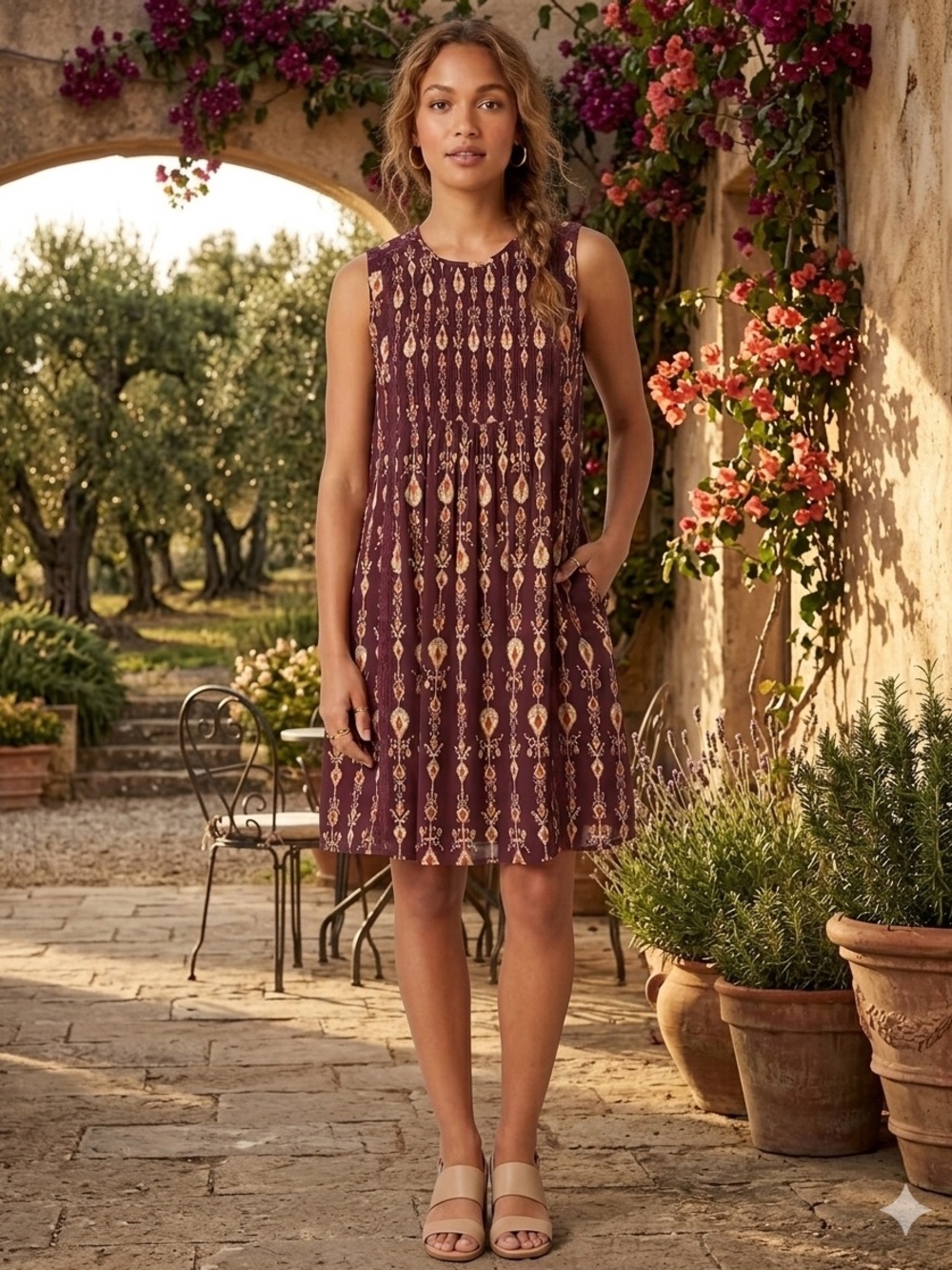 Knox Rose Burgundy Printed Sleeveless High-Low Mini Dress XL Boho